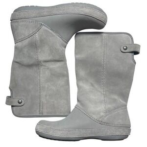 Crocs Womens Sz 9 Berryessa Suede Tall Boots Suede Shaft Rubber Base Gray-1796